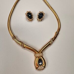 Vintage Christian Dior Sapphire and Crystal Rhinestone Pendant and earring set